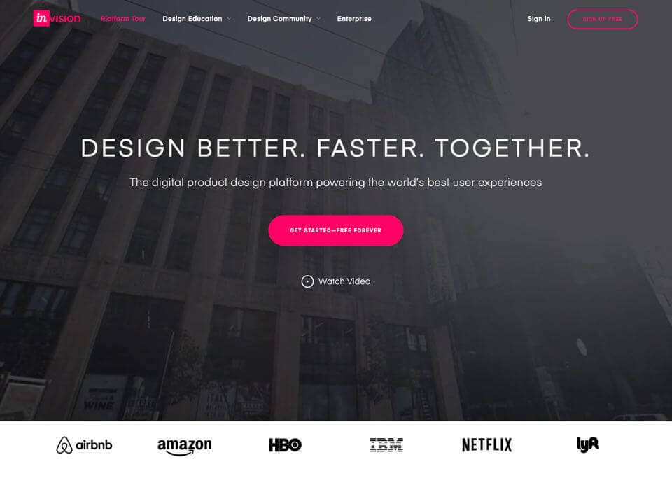InVision landing page