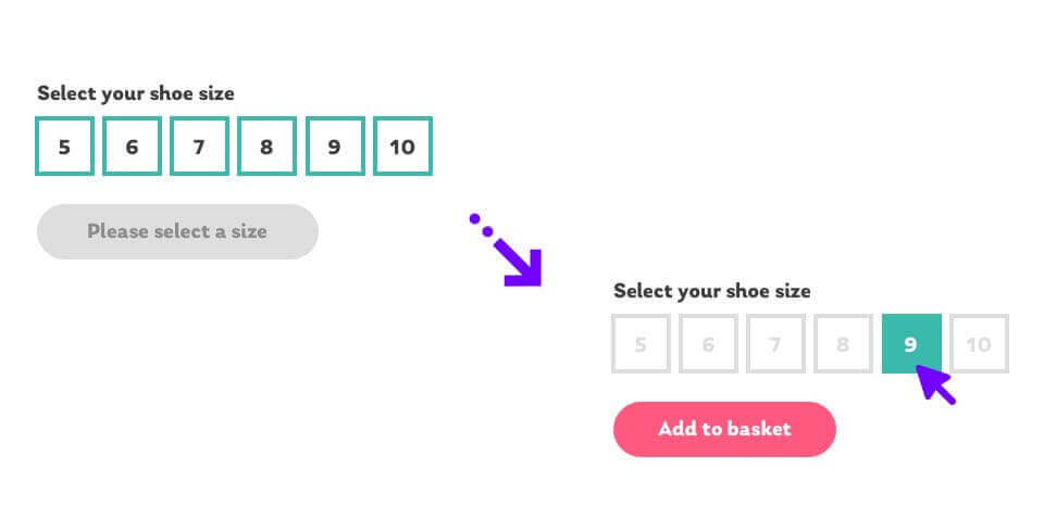 Example of an add to basket button UX