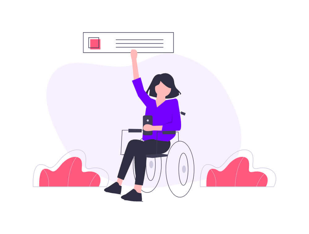Illustrated woman in wheelchair using mobile phone