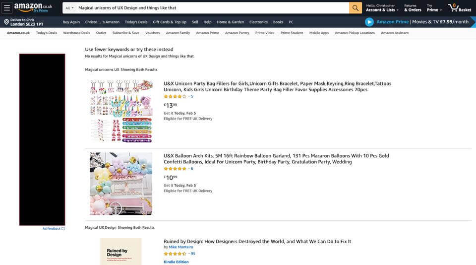 Amazon 0 results found page