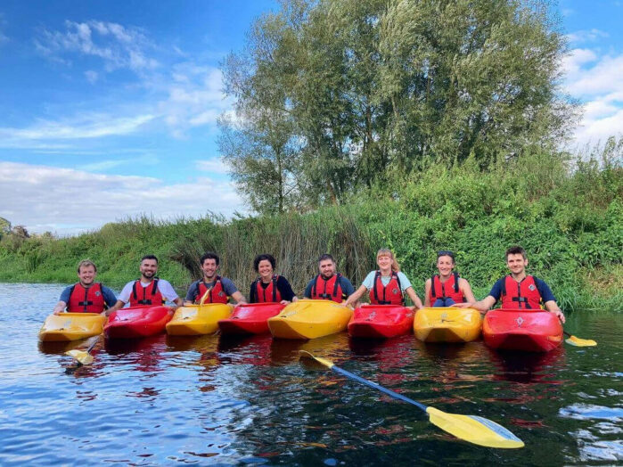 Pixel Fridge team in kayaks