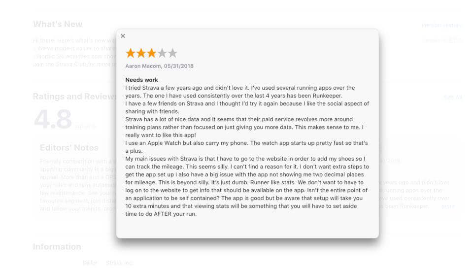 Screenshot of an app review