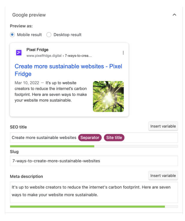 Screenshot of the Yoast plugin for WordPress